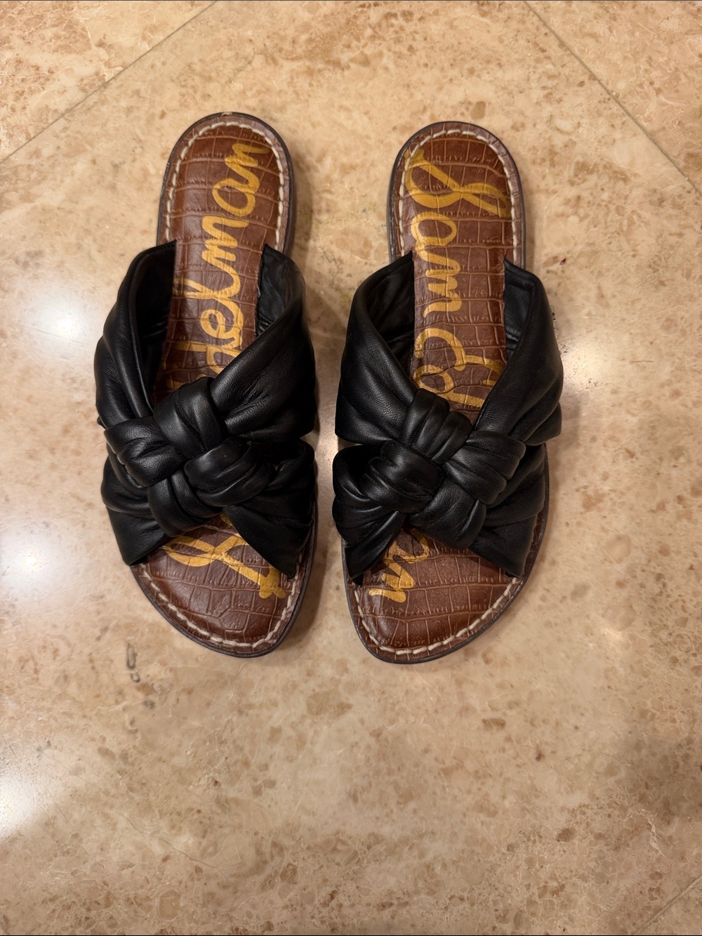 Sam Edelman Black Knotted Leather Slide Mules
